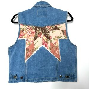 Upcycled Western Quilted Lonestar Patchwork Denim Vest Reworked Countrycore